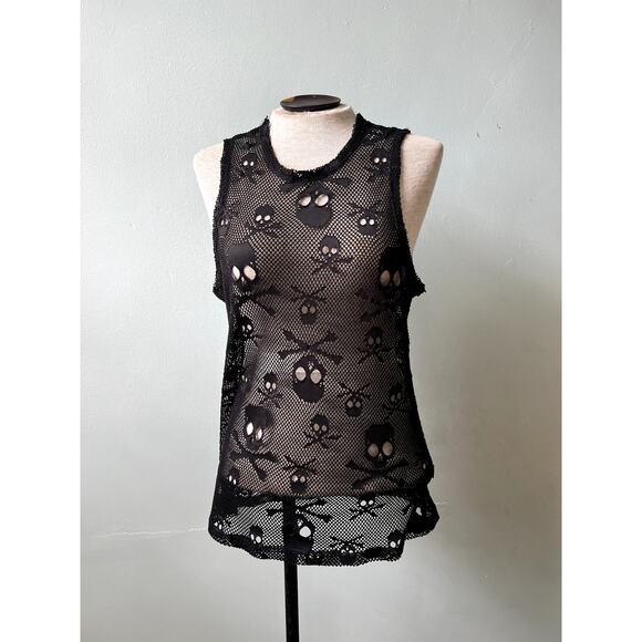 Y2k/90s Lace Skull Crossbone Goth Tank Top by Tripp NYC - Size Small - Picture 2 of 6